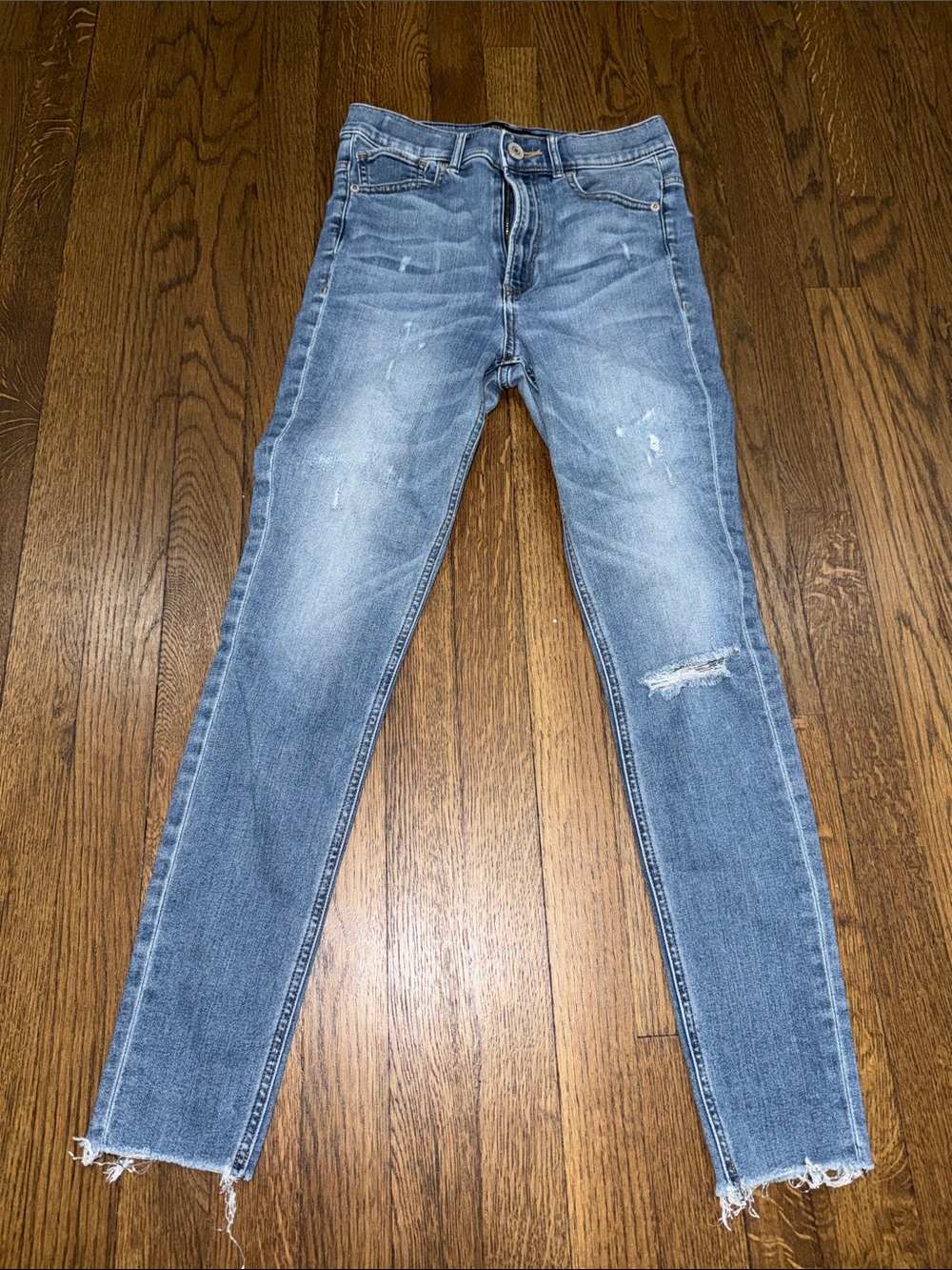 Express Women's Light Blue Distressed Skinny Jeans